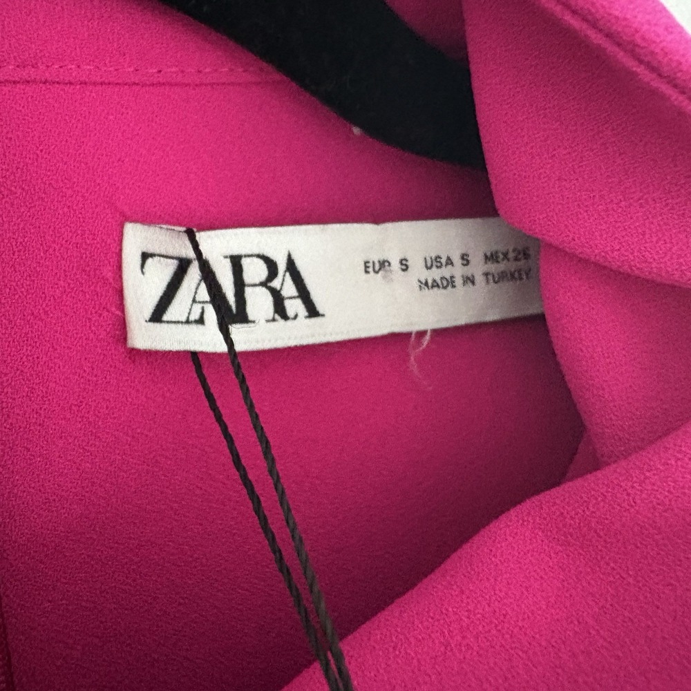 ZARA Shoulder Padded Cape Dress Neon Fuchsia Mock Neck Sleeveless Mini Women's S - Picture 5 of 10